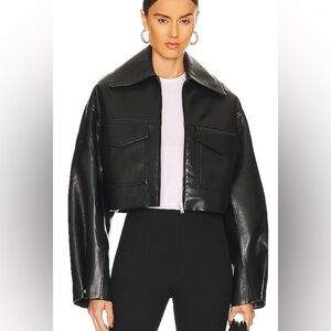 Nanushka Sapir Cropped Black Vegan Leather Jacket